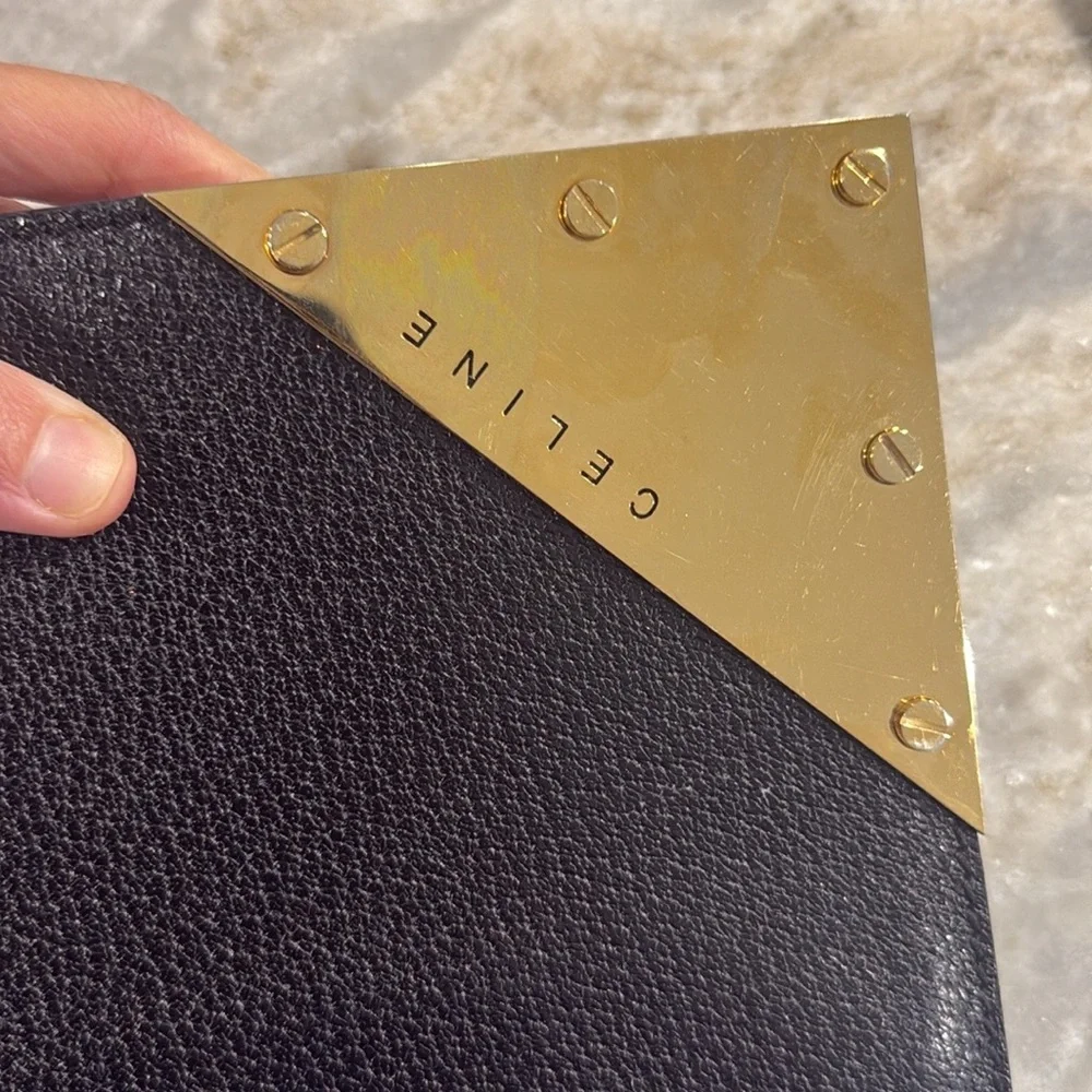 INSANE EUC Celine runway black and Gold long leather Clutch mesh wristlet
